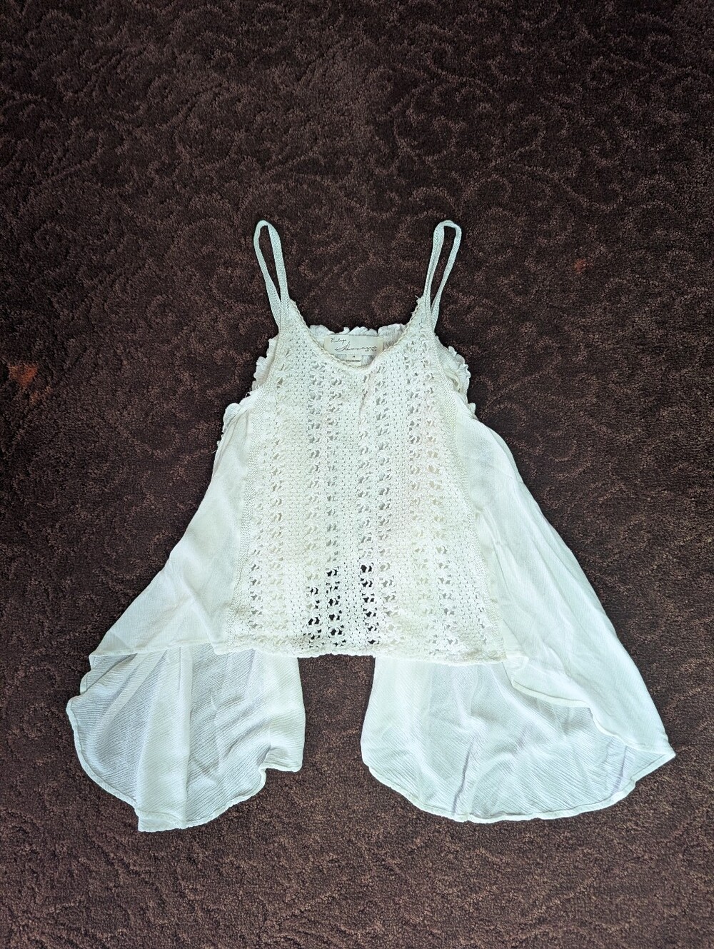 Vintage Havana Babydoll Crochet & Gauze Flowy boho Crop Top Spaghetti Straps